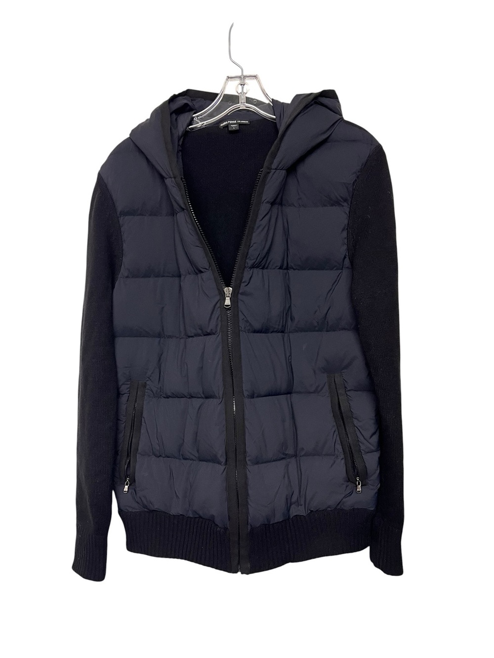 Men's James Perse Hooded Quilted Wool Cashmere Zip Up Jacket Goose Down